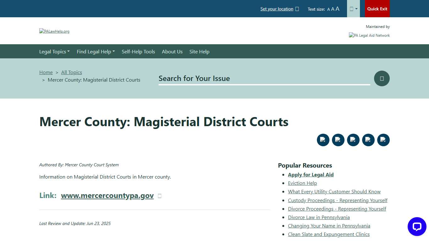 Mercer County: Magisterial District Courts PALawHELP.org - Your Online Guide to Legal Information and Legal Services in Pennsylvania